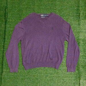 VINTAGE POLO RALPH LAUREN MENS V NECK SWEATER PURPLE GREEN HORSE COTTON SZ XXL